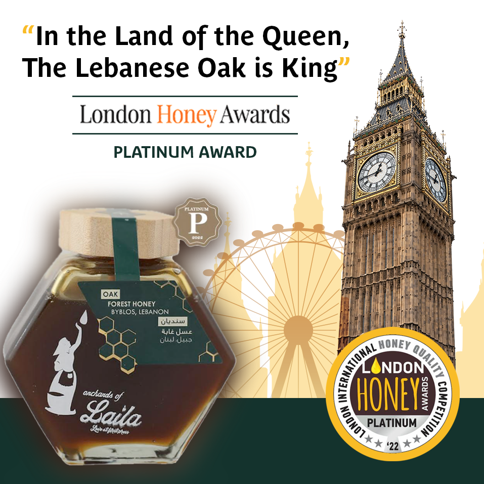 In the Land of the Queen, The Lebanese Oak is King ! Orchards of Laila's Oak Honey grabs the Platinum in London.