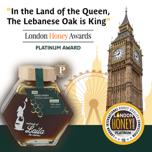In the Land of the Queen, The Lebanese Oak is King ! Orchards of Laila's Oak Honey grabs the Platinum in London.