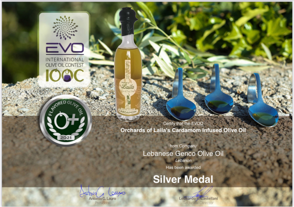 Orchards of Laila's Infused Olive Oil first International Competition entry grabs a Silver Medal !